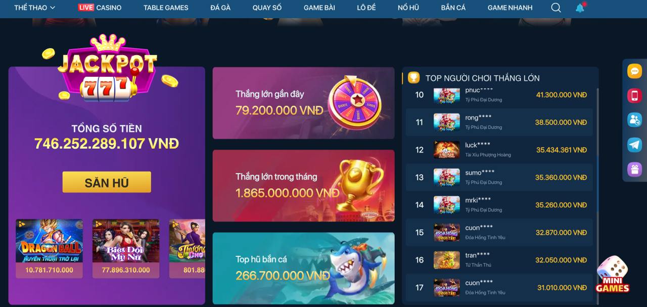 Giao diện sảnh Jackpot NW88 với thiết kế cơ khí sang trọng